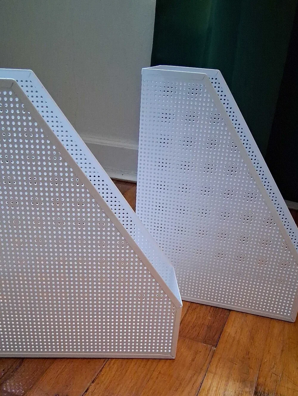 White Metal Perforated Magazine File Holders - Set of 2